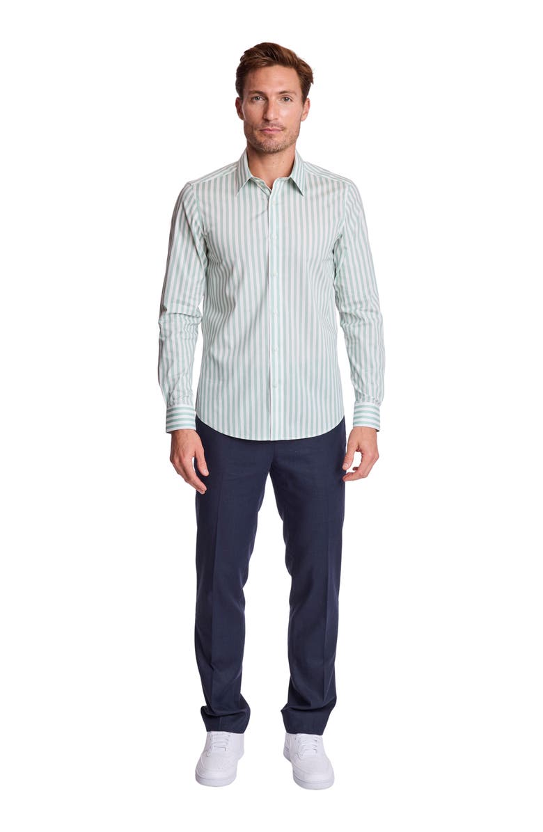 PAISLEY & GRAY Parker Trim Fit Stretch Cotton Button-Up Shirt, Alternate, color, Mint White Stripes