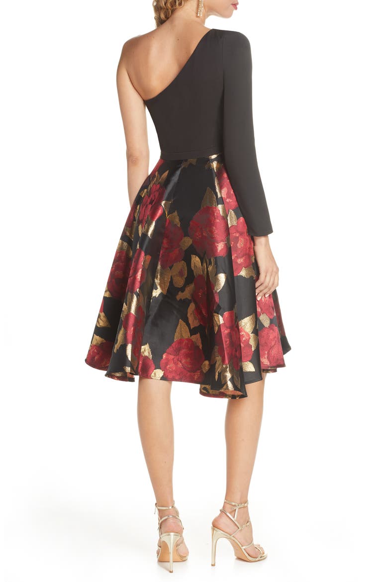 Roslin One-Shoulder Jacquard Cocktail Dress, Alternate, color, BLACK