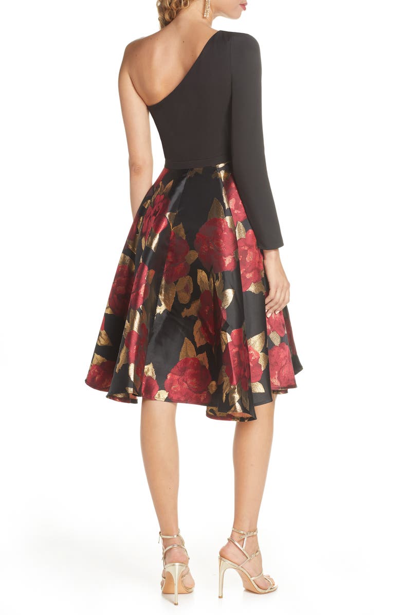 Chi Chi London Roslin One-Shoulder Jacquard Cocktail Dress, Alternate, color, 