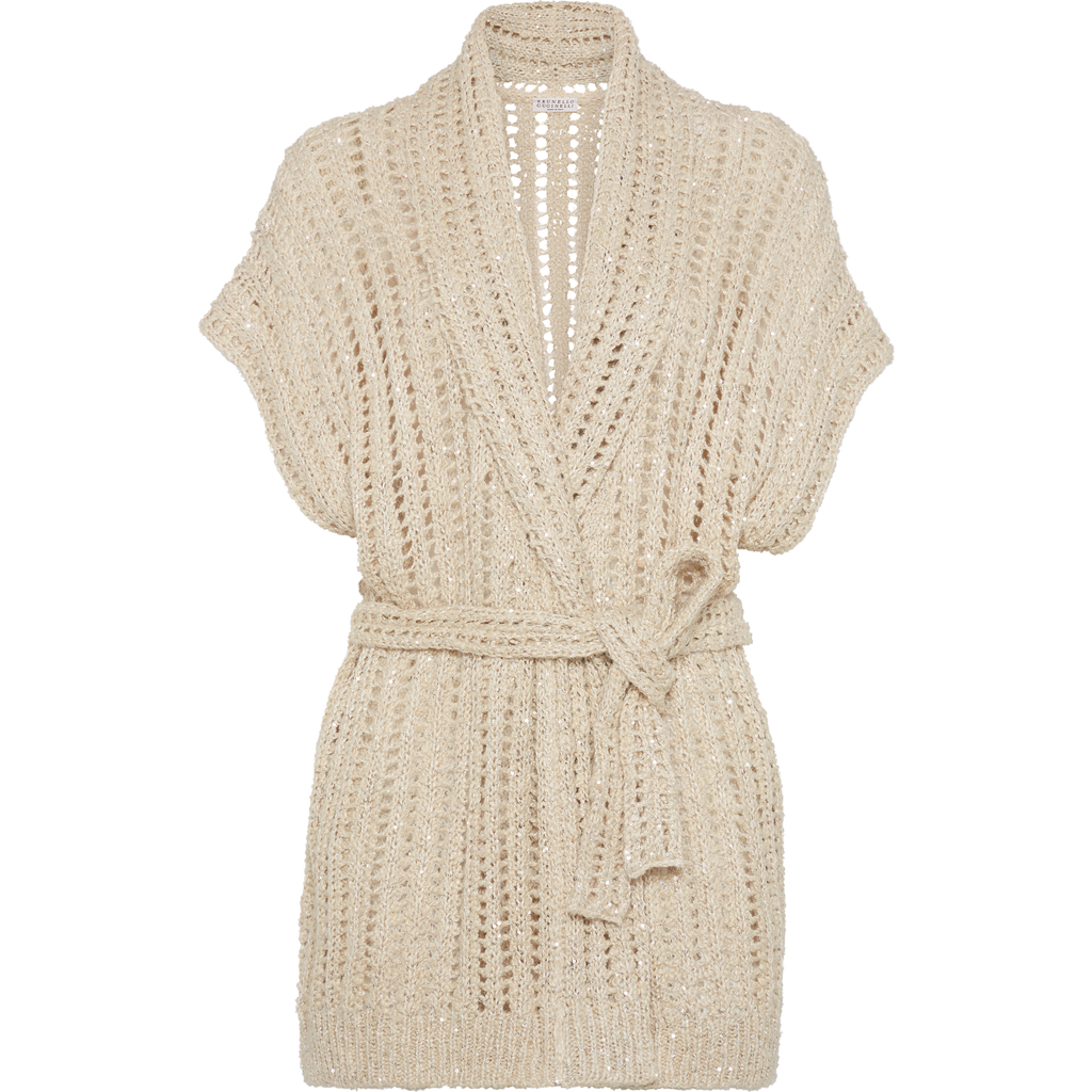 Brunello Cucinelli Linen And Silk Blend Cardigan In Buff