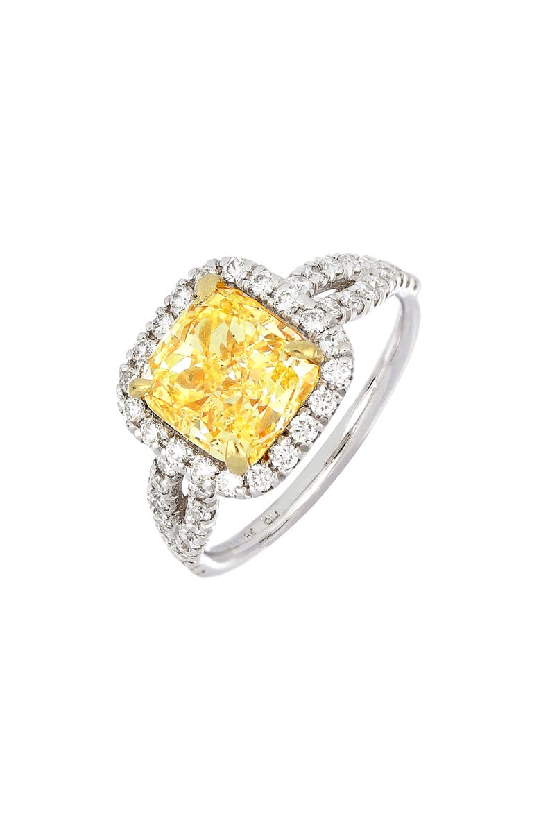 Bony Levy Cushion Yellow Diamond Halo Ring, Main, color, 