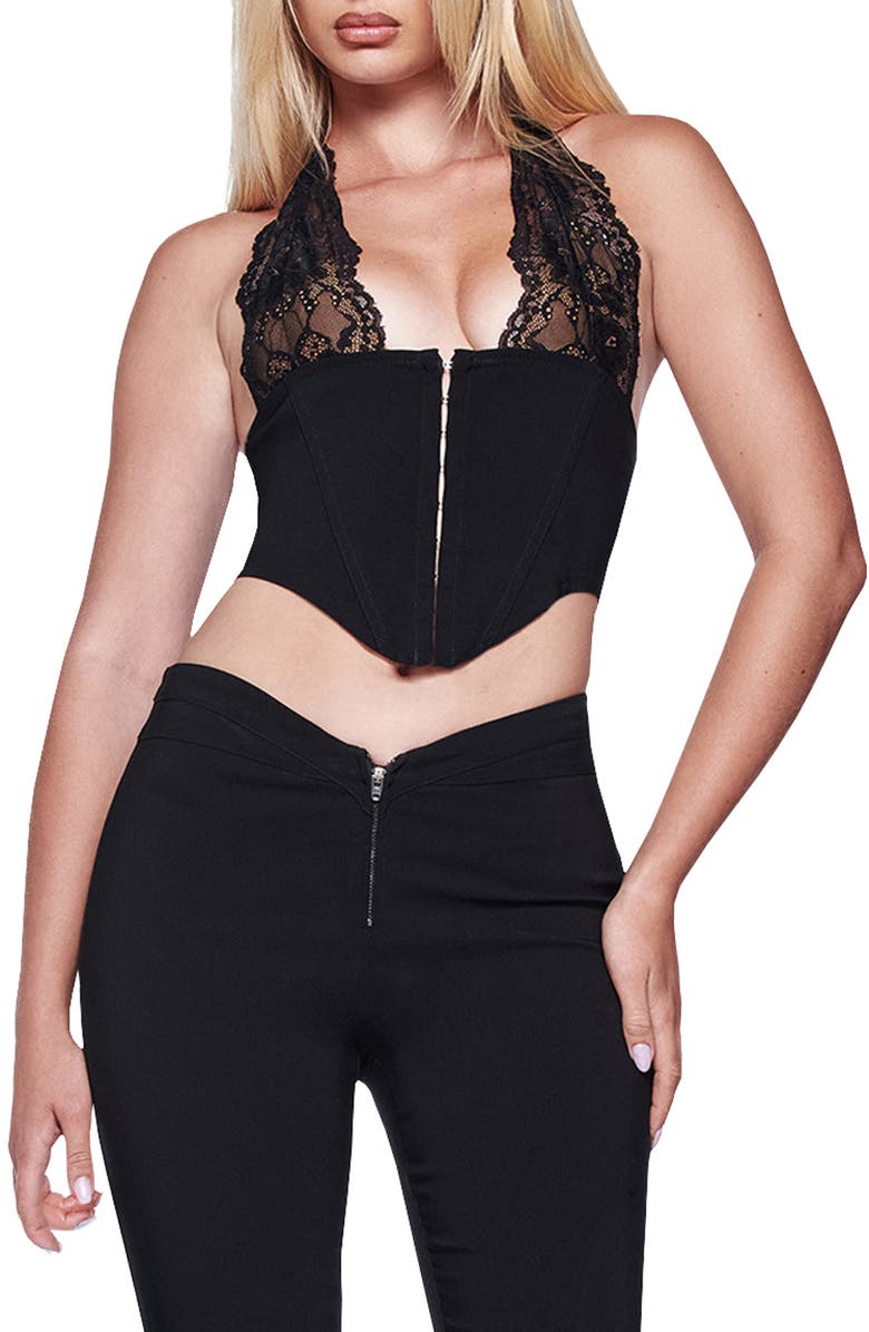 I.AM.GIA Ellena Lace Trim Corset Top, Main, color, Black