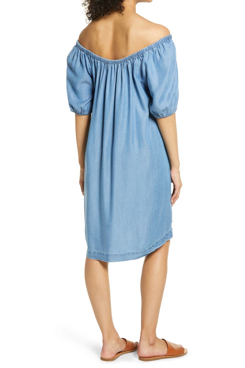 Ceyda Off the Shoulder Chambray Dress, Alternate, color, MEDIUM WASH