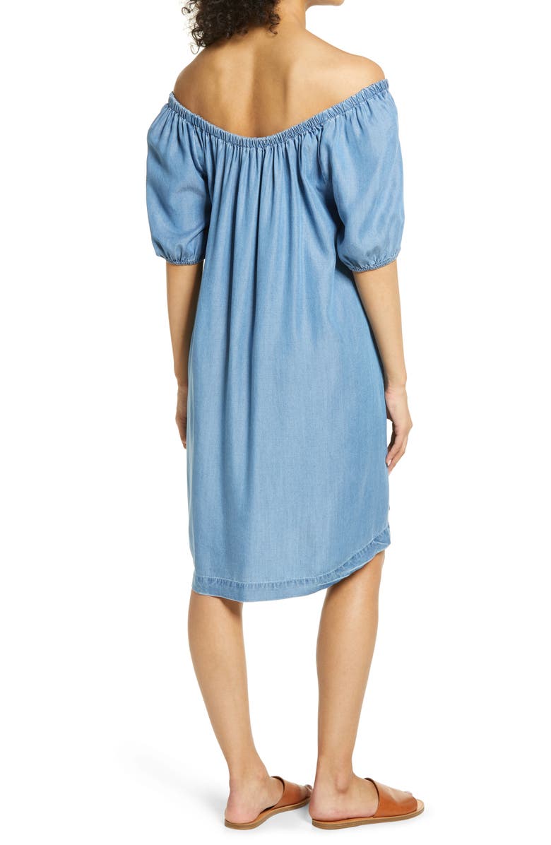 beachlunchlounge Ceyda Off the Shoulder Chambray Dress, Alternate, color,