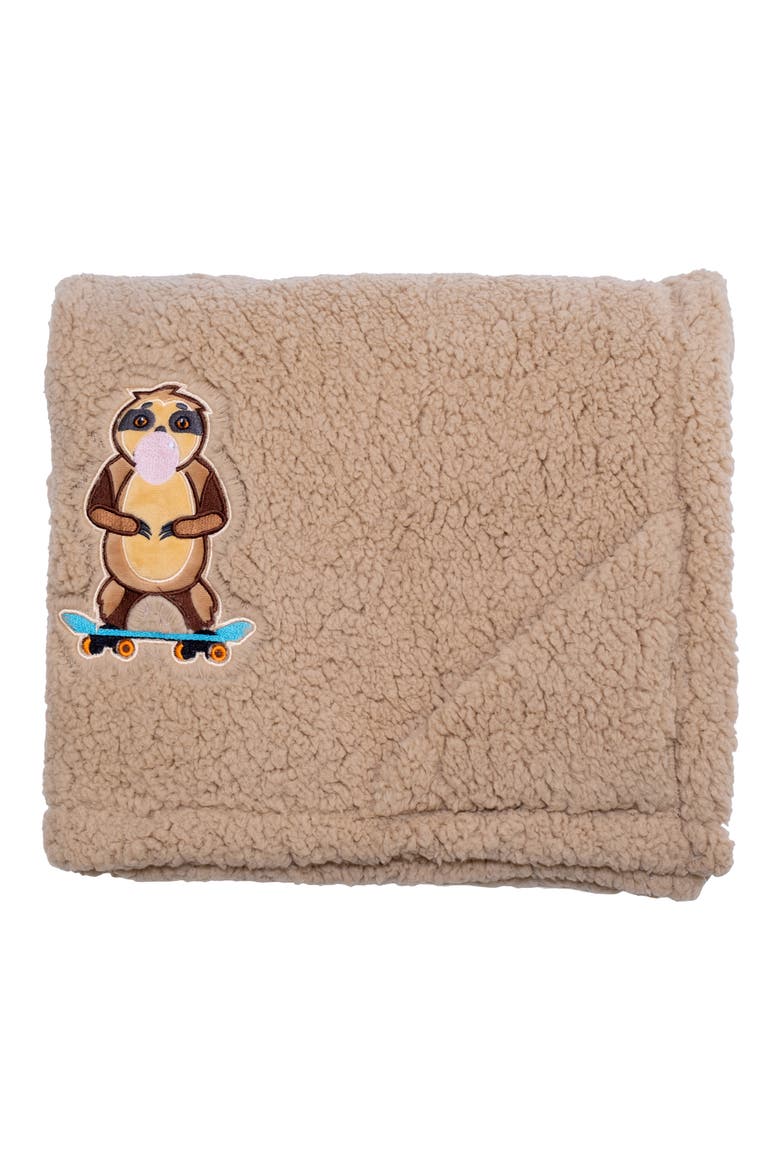 Skating Sloth Reversible Fleece Baby Blanket, Main, color, CURRY