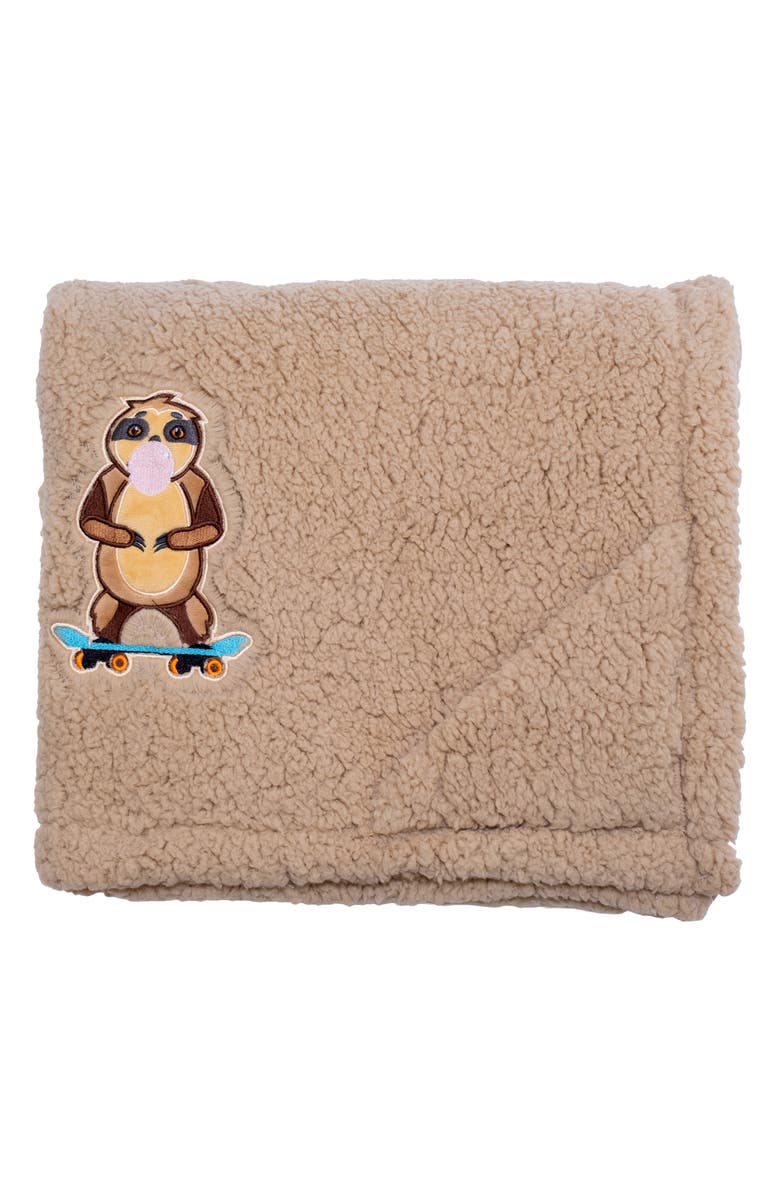mimish Skating Sloth Reversible Fleece Baby Blanket, Main, color, Curry