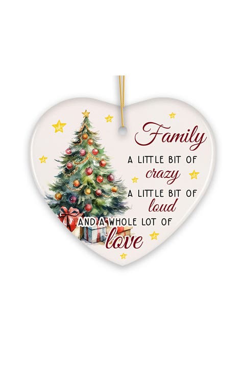 Family Love Watercolor Christmas Tree Heart Ornament