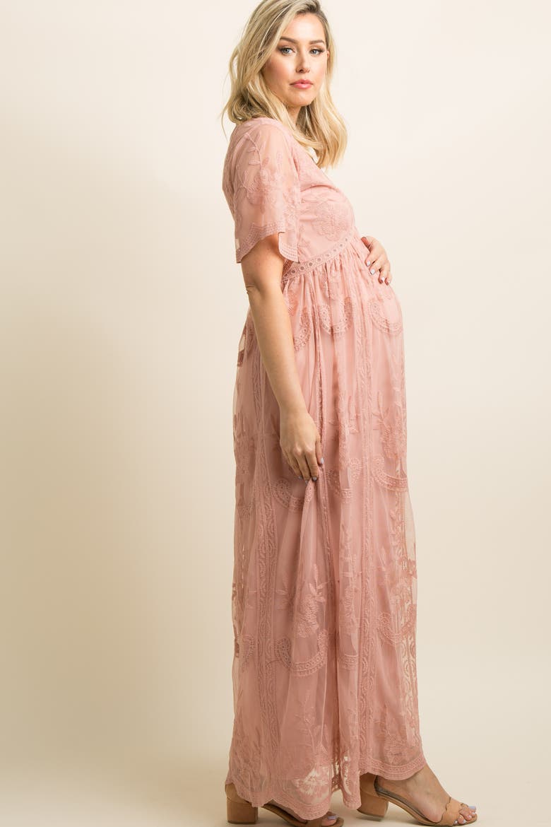 Lace Mesh Overlay Maternity Maxi Dress, Alternate, color, Light Pink