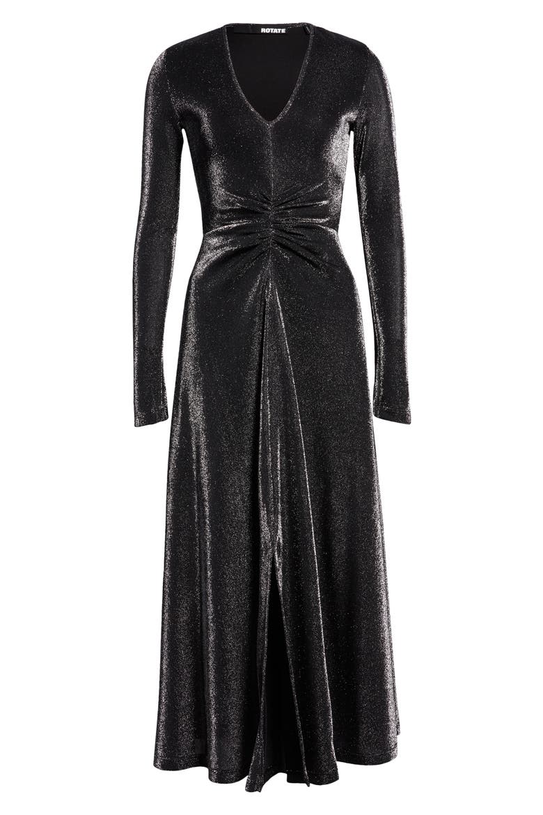 Long Sleeve Metallic Jersey Midi Dress, Alternate, color, BLACK