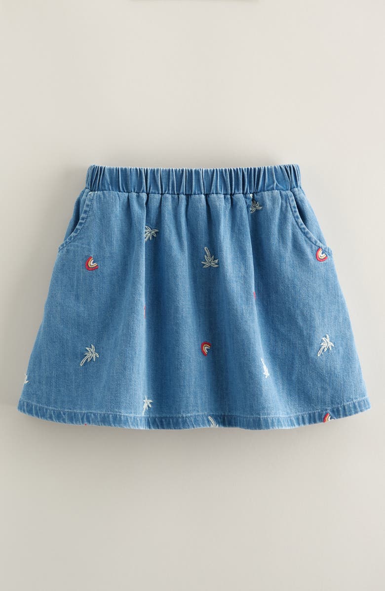 Tucker + Tate Kids' Embroidered Pocket Denim Skirt, Main, color, Mid Gem Wash Rainbow Palms