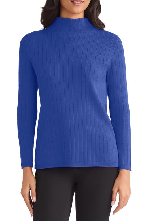 Jones New York Funnel Neck Rib Sweater In Blue