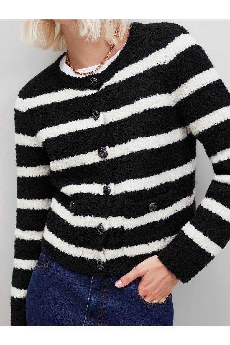 Long Sleeve Stripe Boucle Cardigan, Main, color, Mono