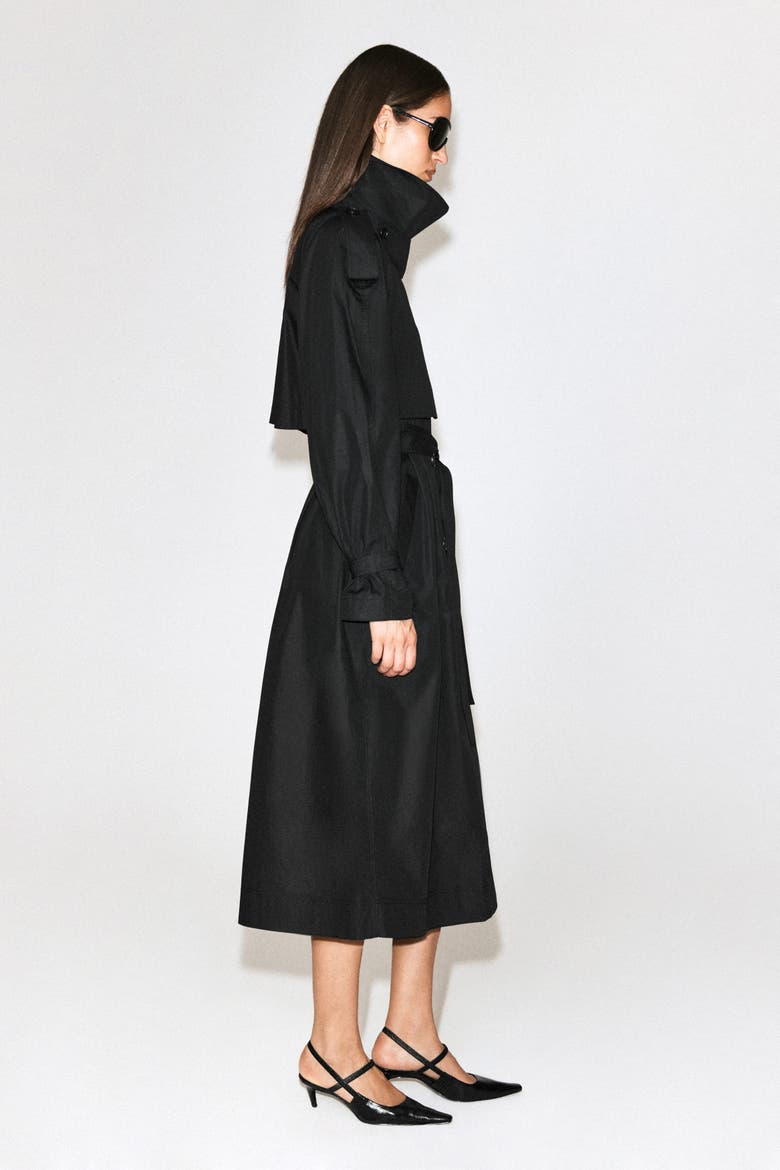Mock-Neck Cotton Trench Coat, Alternate, color, BLACK