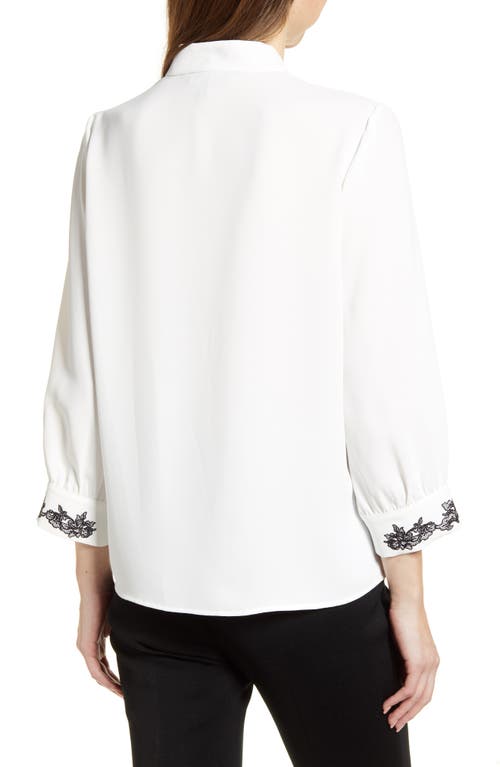 Ming Wang Embroidered Cuff Tunic In White