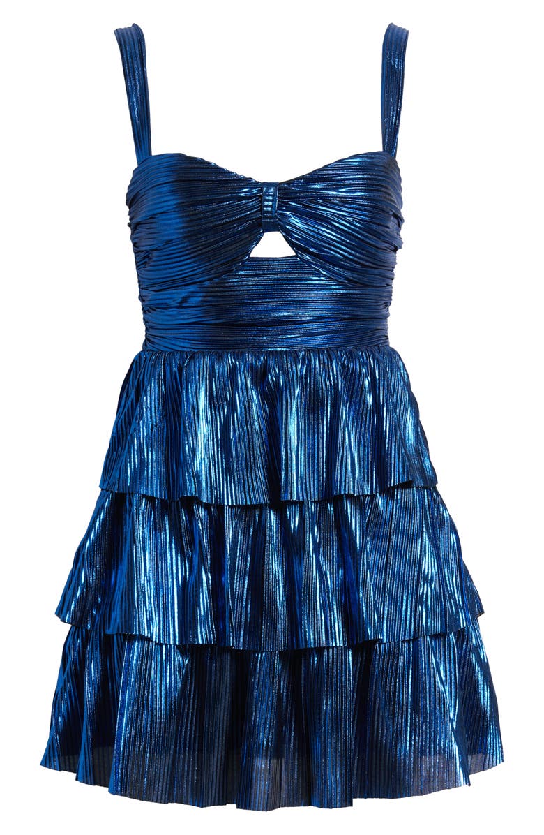 Emerald Sundae Pleated Metallic Minidress, Alternate, color, Sapphire