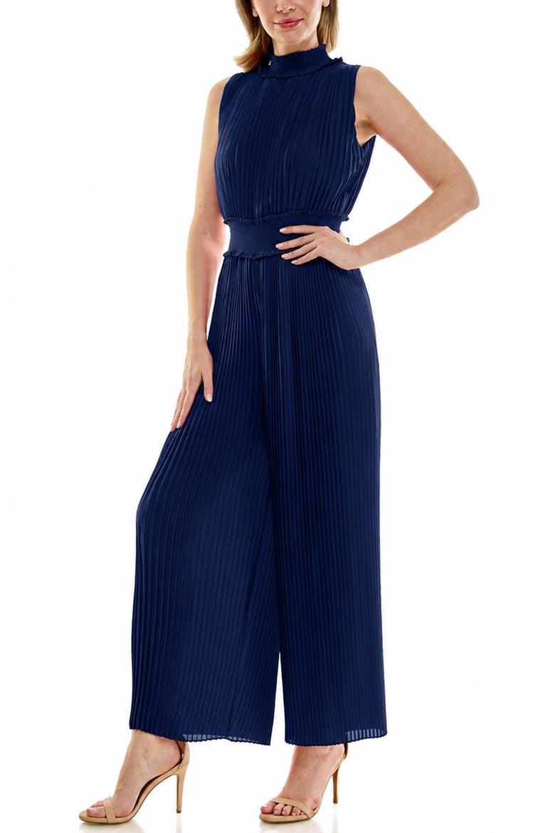 Sleeveless Pleated Jumpsuit, Alternate, color, NANETTE NAVY