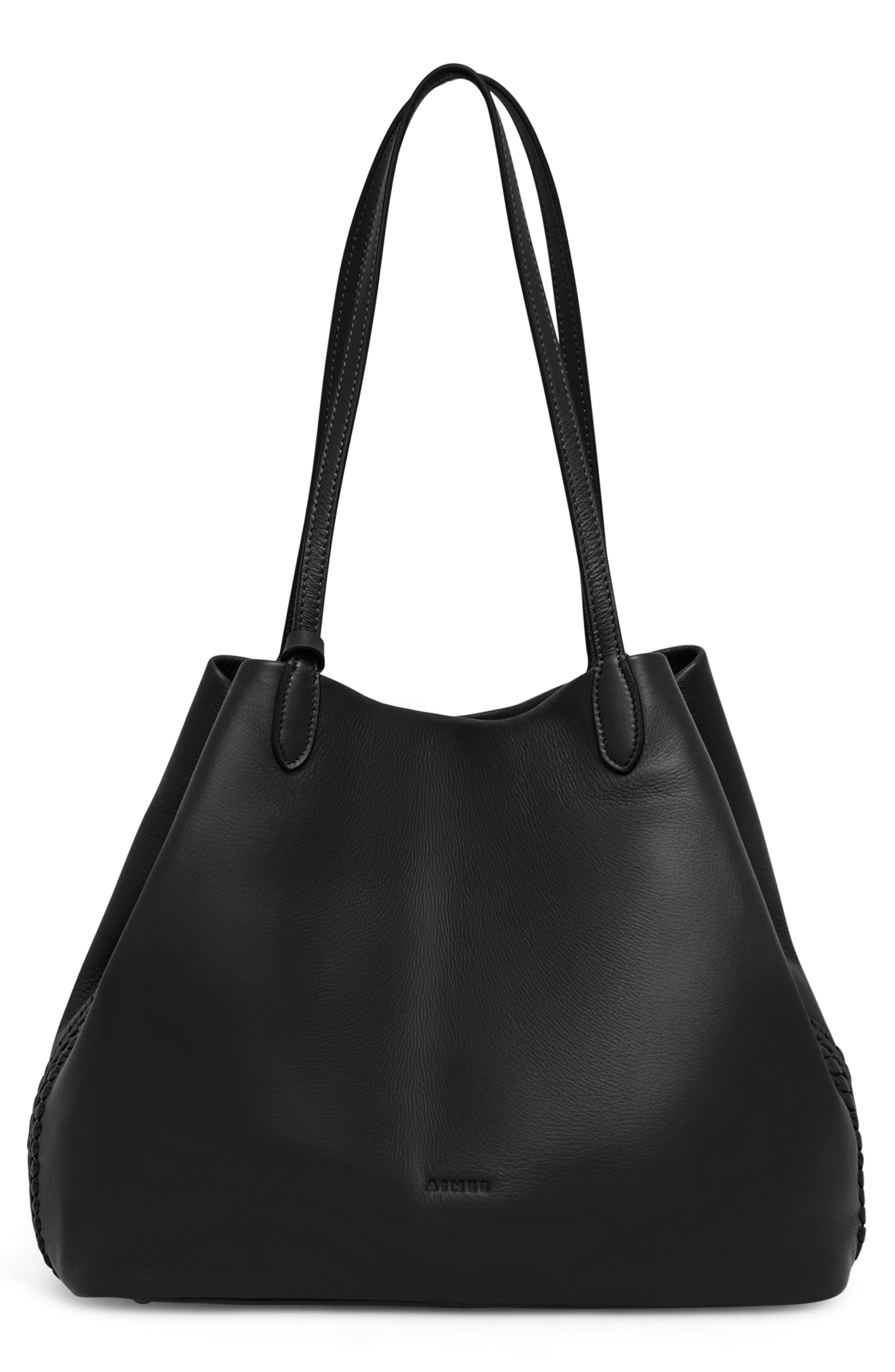AIMEE All for Love Convertible Leather Shopper Bag, Alternate, color, Black