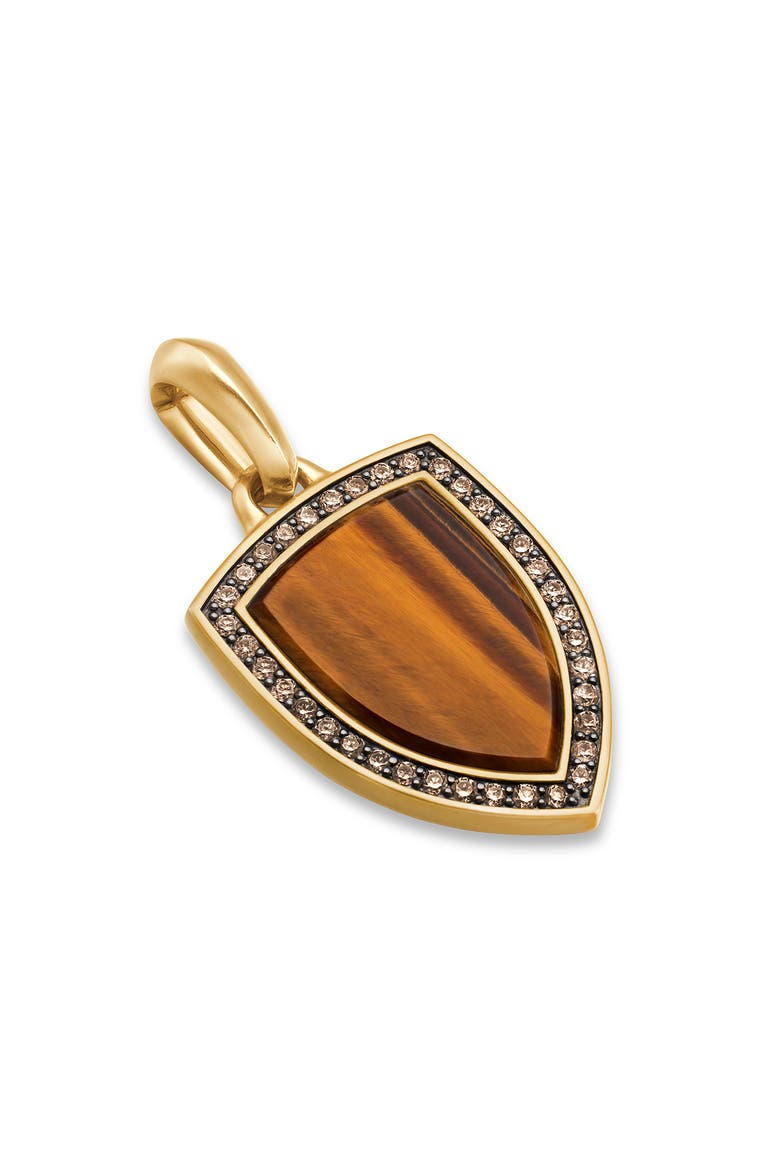 Men's Shield Amulet with Diamonds, Alternate, color, 18K YELLOW GOLD/ TIGERS EYE