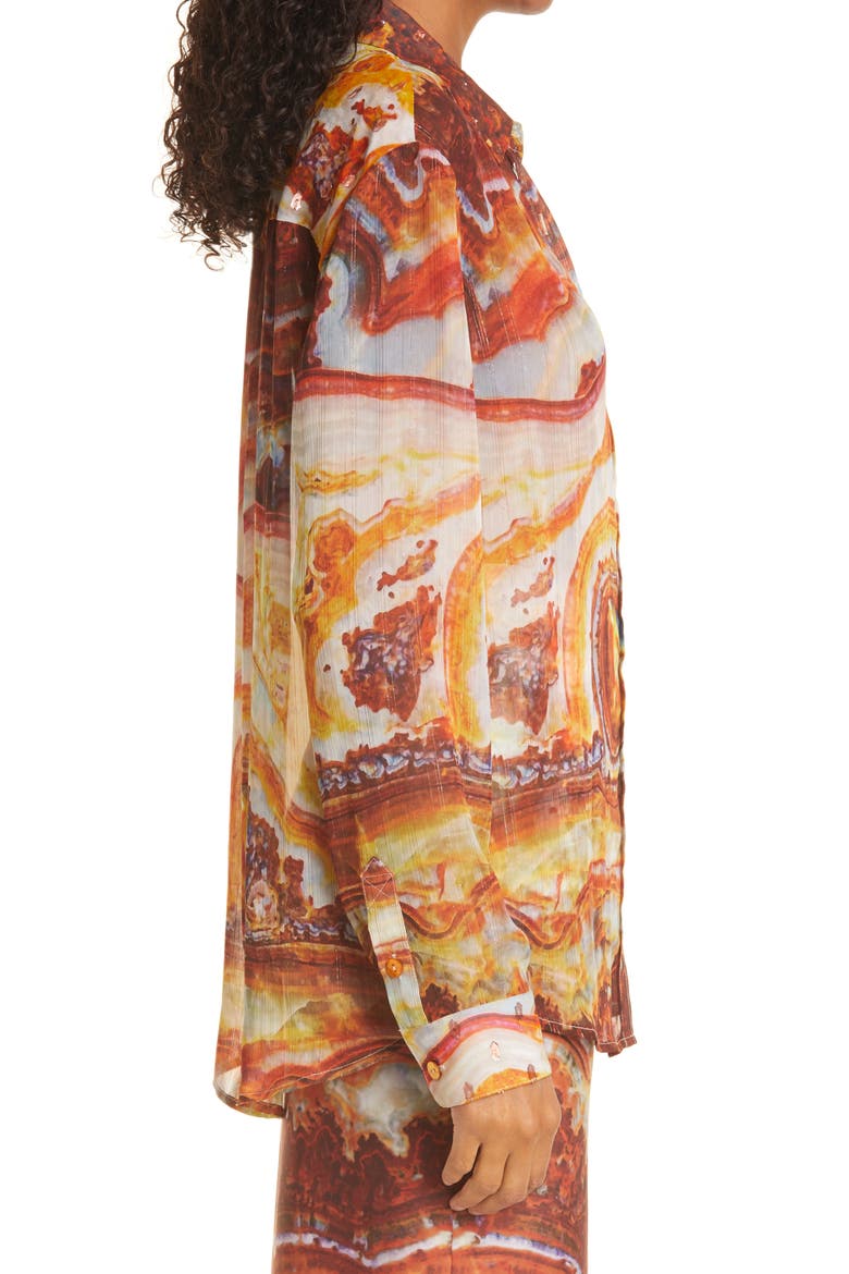 Future Ex-Boyfriend Metallic Silk Button-Up Shirt, Alternate, color, SLICED AGATE SOLAR TOPAZ
