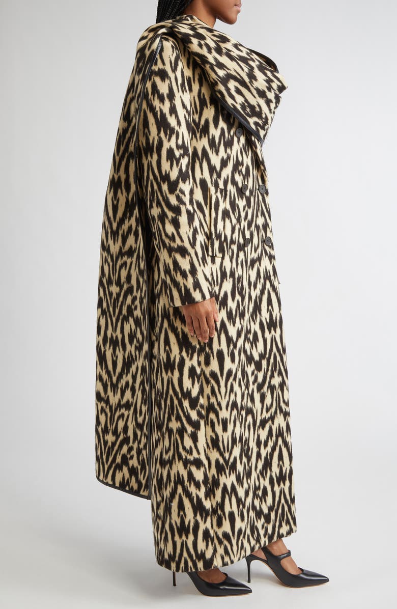 Brandon Maxwell The Demi Double Breasted Virgin Wool Coat with Scarf, Alternate, color, Abstract Leopard