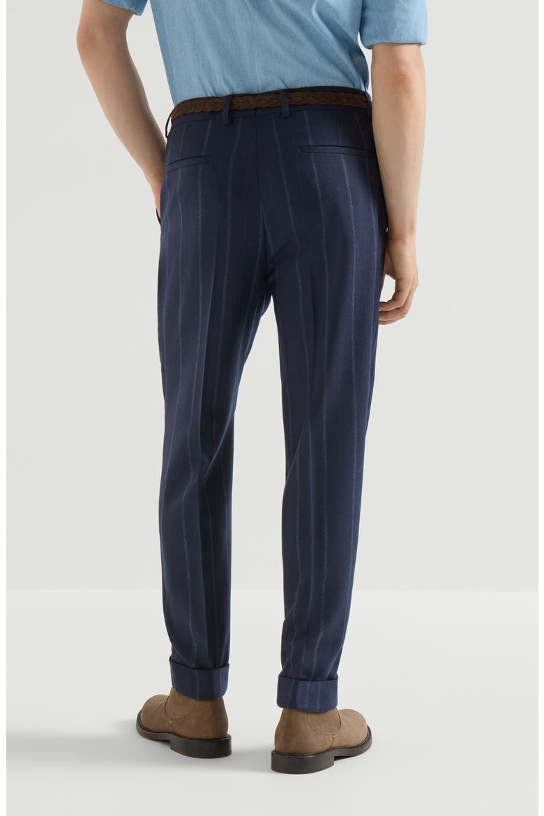 Cashmere and virgin wool multistripe twill trousers with pleat, Alternate, color, Navy Blue