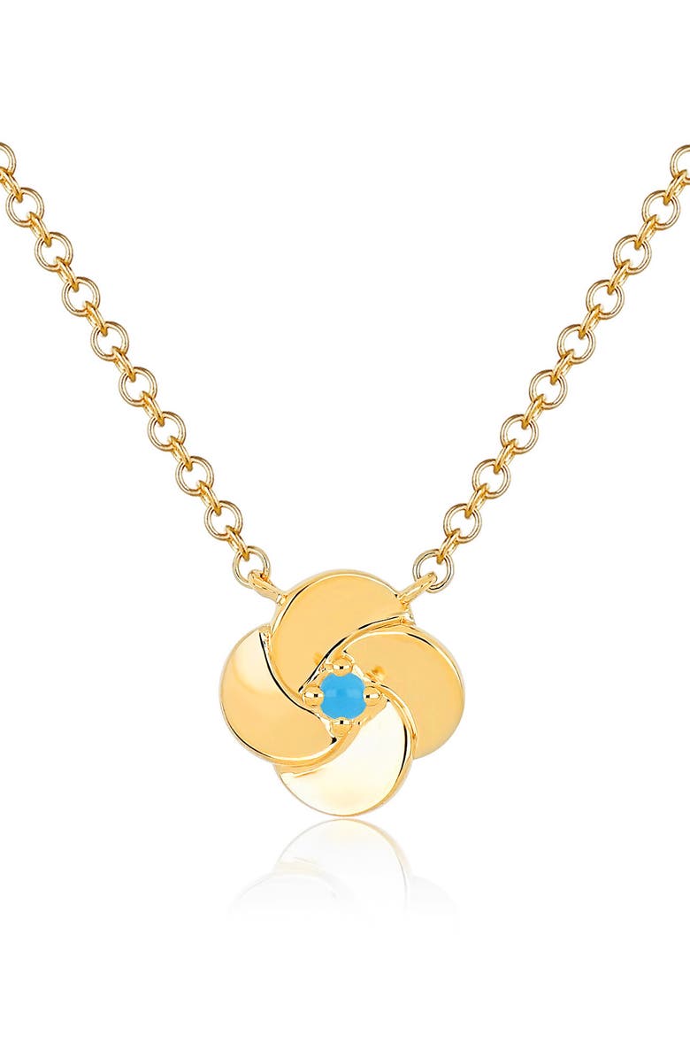 EF Collection Turquoise Petal Pendant Necklace, Main, color, Yellow Gold/ Turquoise