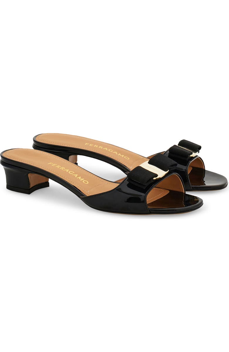 FERRAGAMO Vanilla Bow Slide Sandal, Main, color, Nero Biscotto