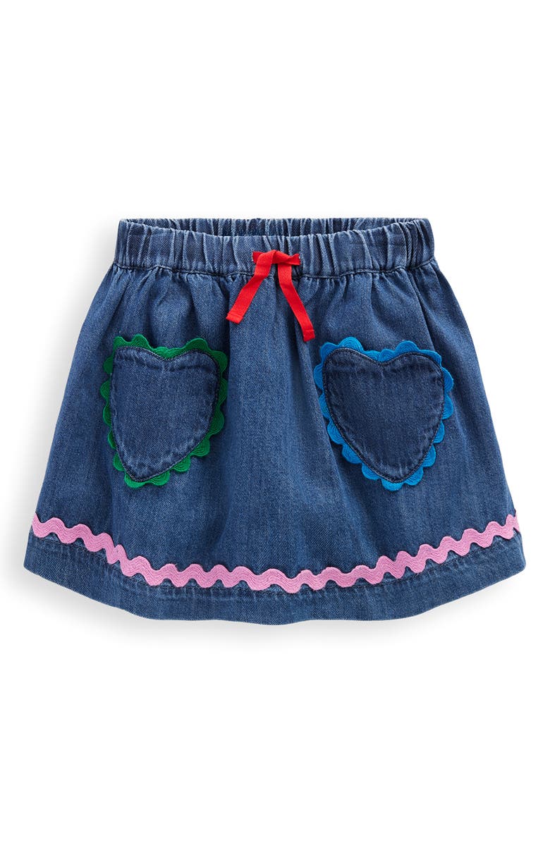 Mini Boden Kids' Rickrack Trim Denim Skirt, Main, color, Mid Vintage Denim