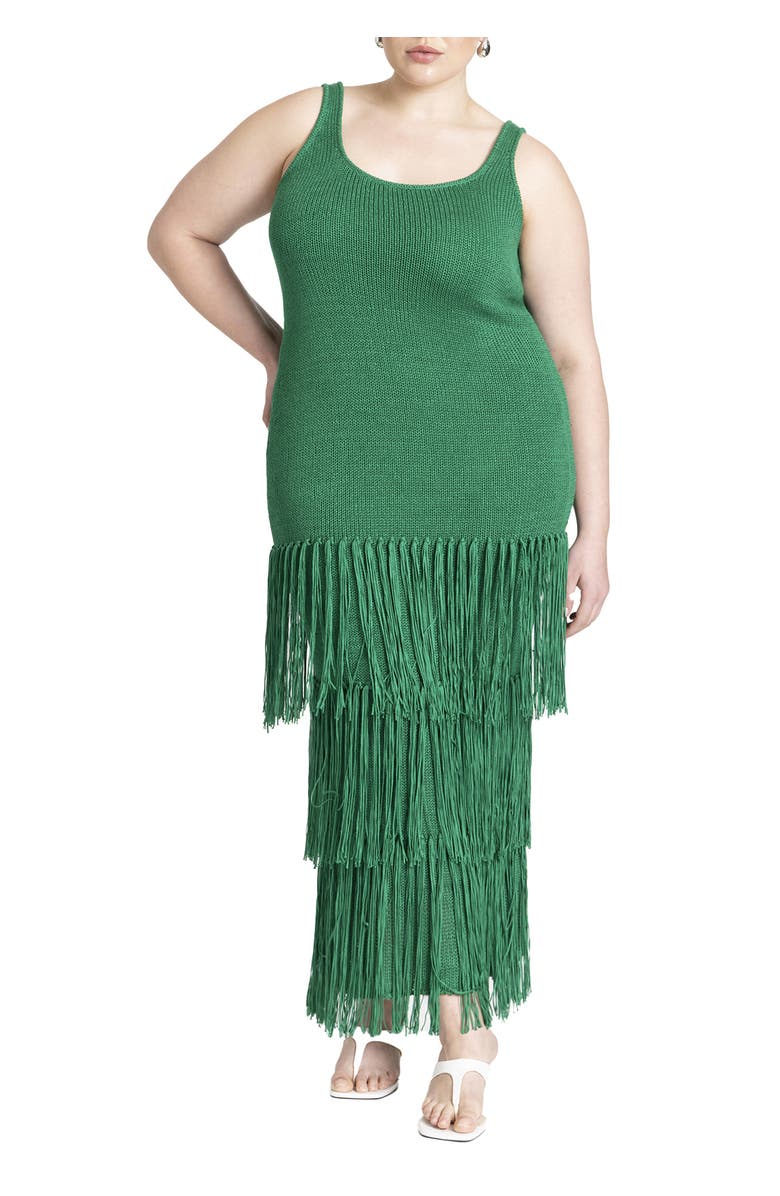 ELOQUII Fringe Sweater Dress, Main, color, 