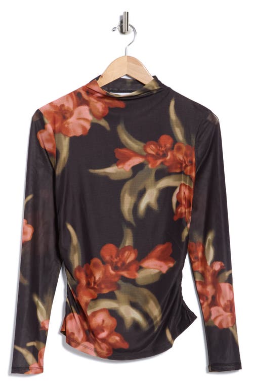 Dr2 By Daniel Rainn Long Sleeve Mesh Mock Neck Top In Multi