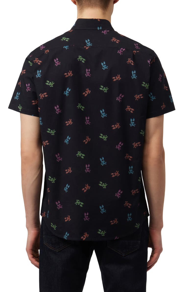 Psycho Bunny Bunny Print Stretch Short Sleeve Button-Down Shirt, Alternate, color, 
