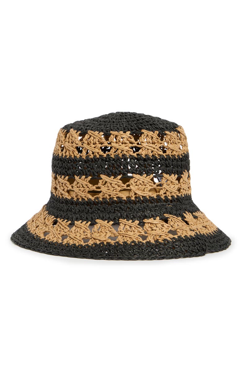 Steve Madden Carly Striped Straw Bucket Hat, Alternate, color,