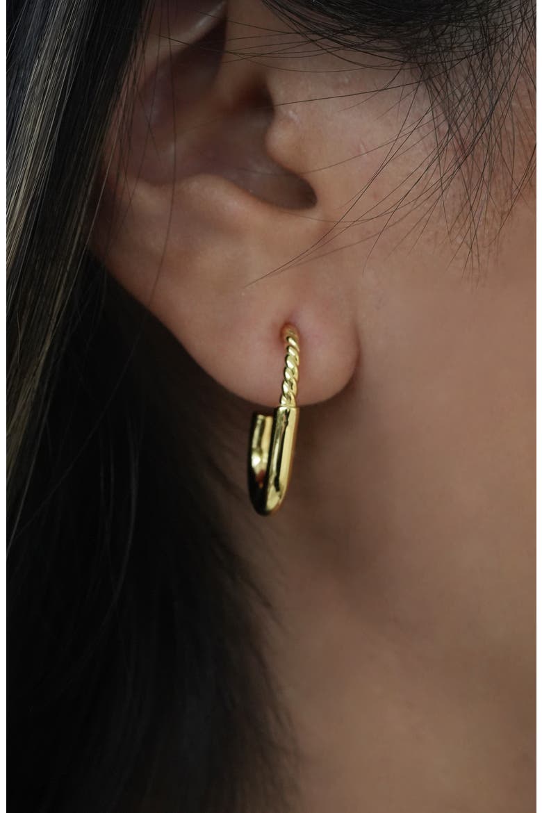 High Polish J-Shaped Hoop Earrings, Alternate, color, GOLD