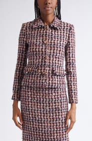ST. JOHN Fringe Houndstooth Tweed Jacket