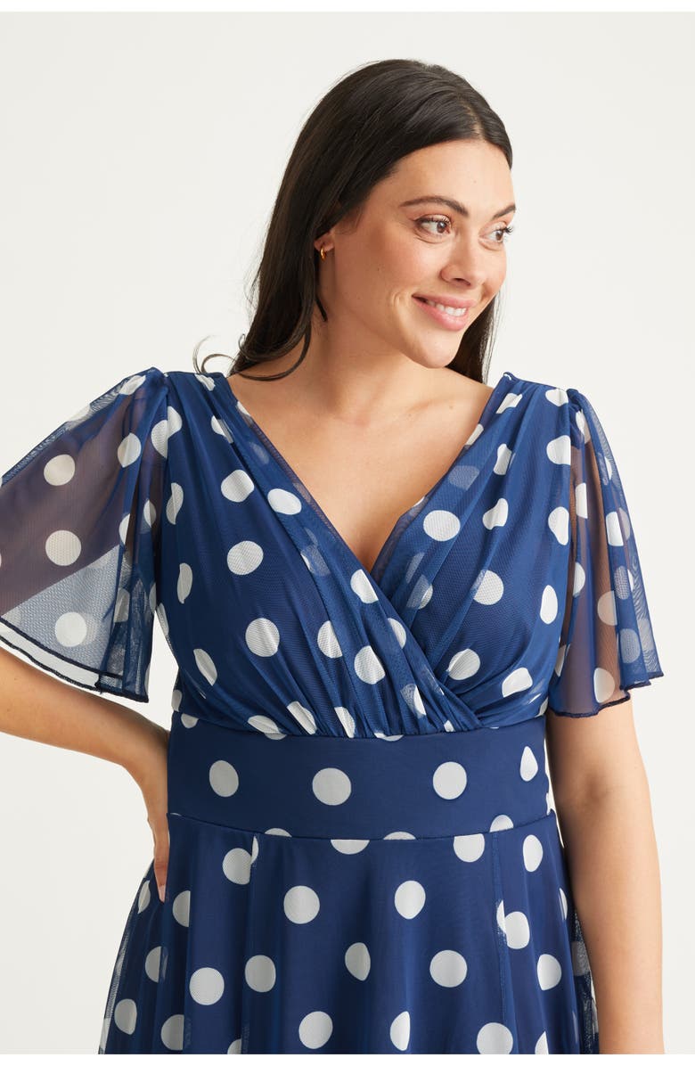 Scarlett & Jo Victoria Spot Angel Sleeve Midi Dress, Alternate, color, Navy Spot