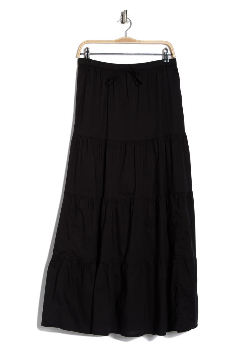 Tiered Cotton Maxi Skirt, Alternate, color, BLACK