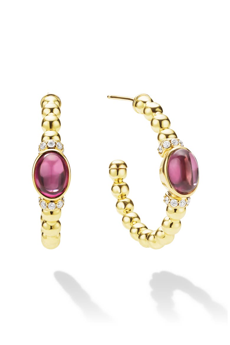 Caviar Rhodolite Garnet & Diamond Beaded Hoop Earrings video