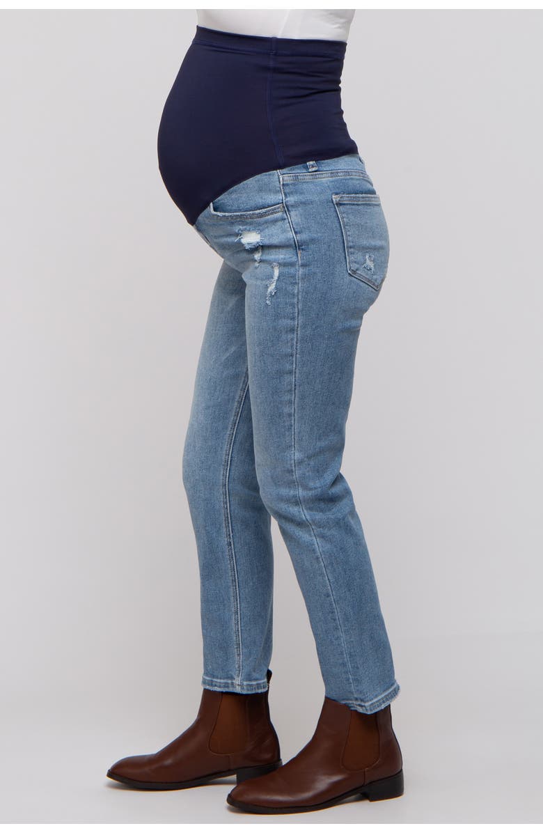 PinkBlush Distressed Crop Maternity Jeans, Alternate, color, Light Blue
