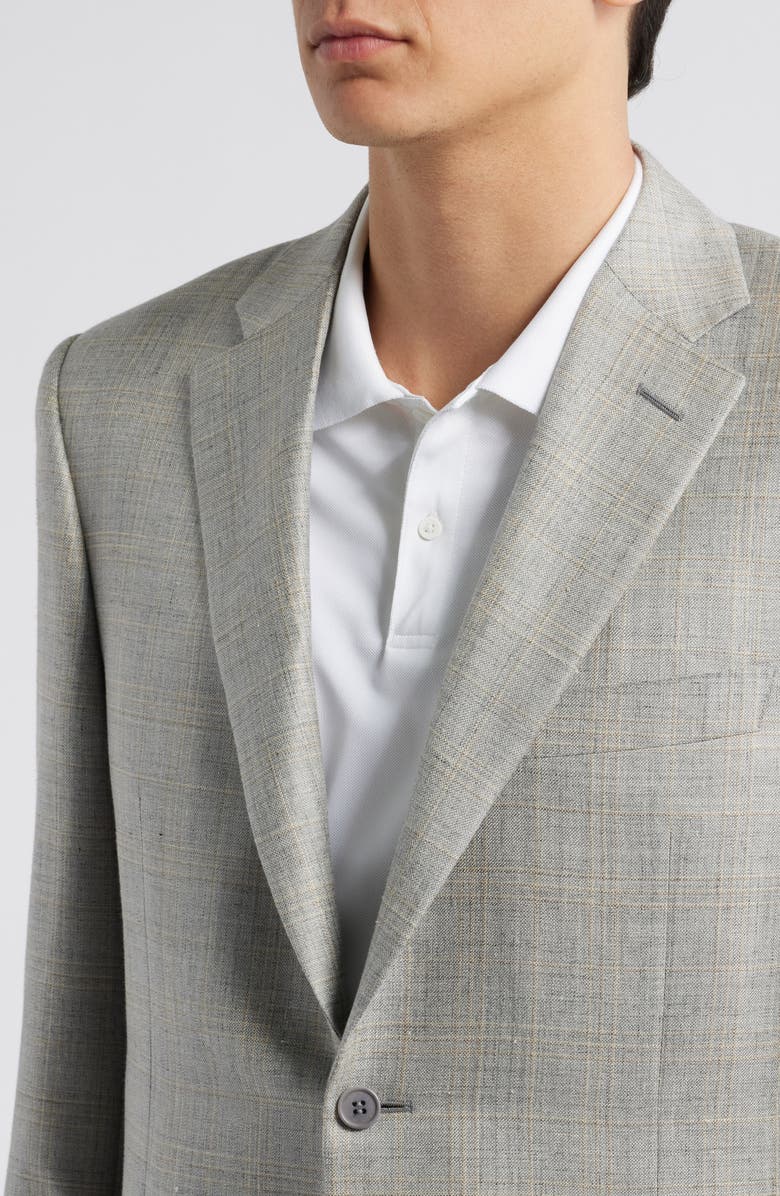 Canali Siena Regular Fit Plaid Mélange Wool & Silk Blend Sport Coat, Alternate, color, Light Grey
