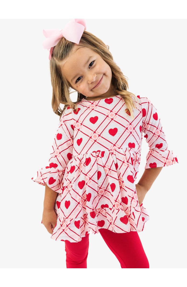 RuffleButts Cotton Gauze High Low Ruffle Tunic, Alternate, color, Pink Sweetheart Plaid