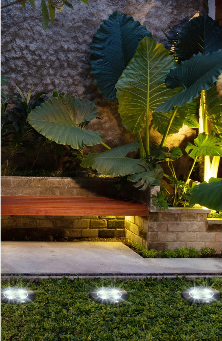 Glitzhome Set of 6 Solar Powered LED Pathway Ground Light, Alternate, color, Black