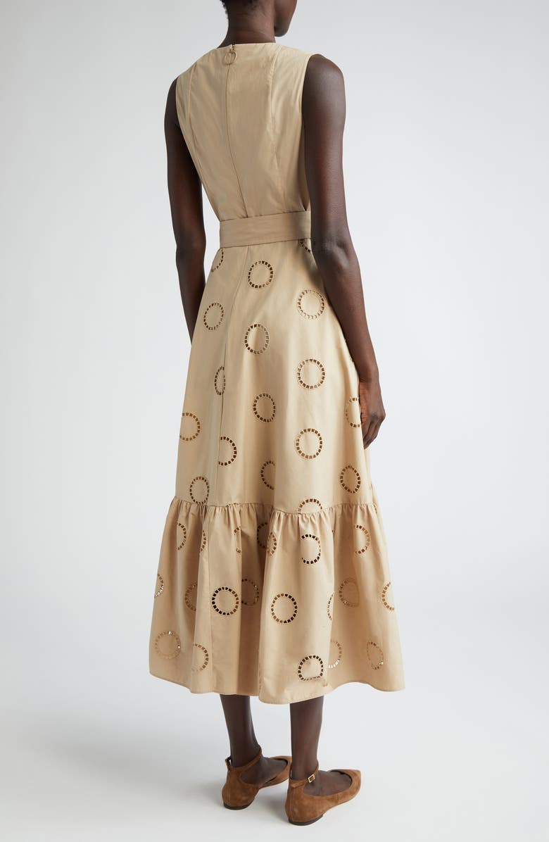 Akris punto Eyelet Embroidered Sleeveless Cotton Tiered Dress, Alternate, color, Beige