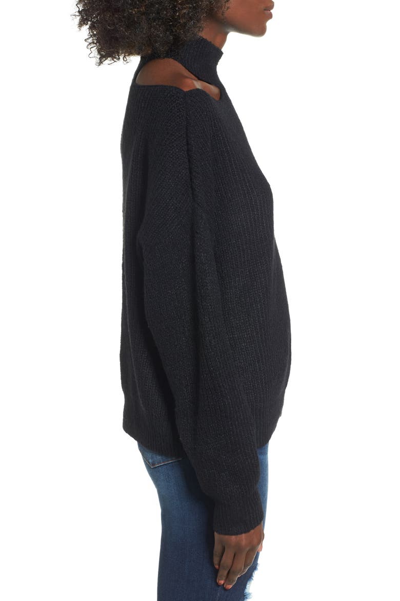 Cutout Turtleneck Sweater, Alternate, color, BLACK