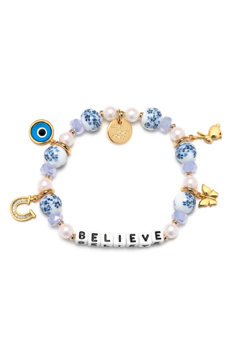 Little Words Project Believe Beaded Stretch Bracelet, Main, color, White/ Porcelain