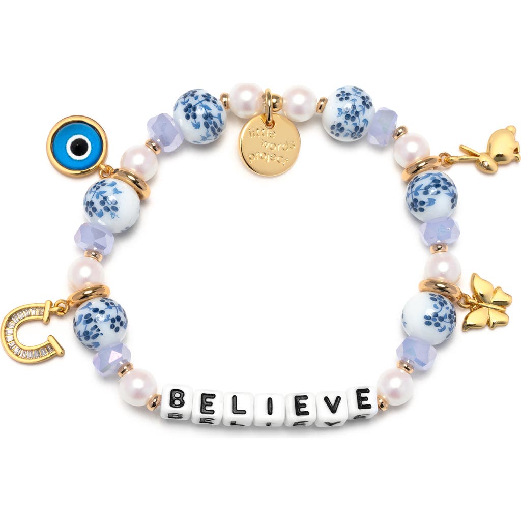 Little Words Project Believe Beaded Stretch Bracelet In Blue