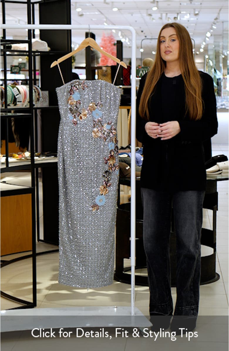 Silvia Floral Sequin Strapless Cocktail Dress, sales video thumbnail