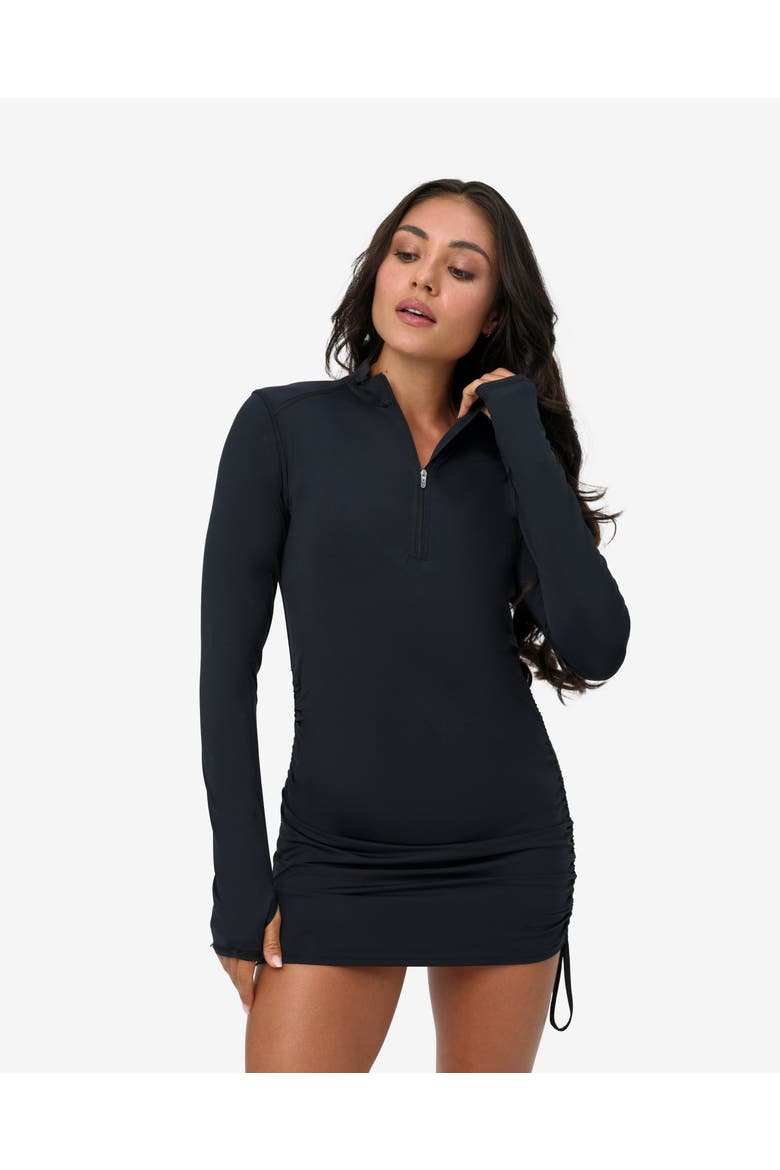 Women's Long Sleeve Sun and UV Protection Drawstring Coverup Dress, Main, color, Black