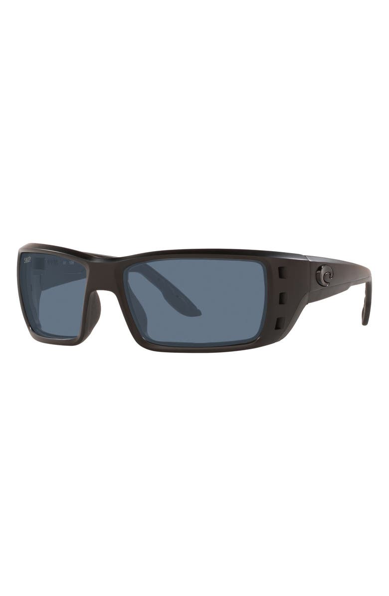 Costa Del Mar 63mm Oversize Polarized Rectangular Sunglasses, Alternate, color, Black Grey