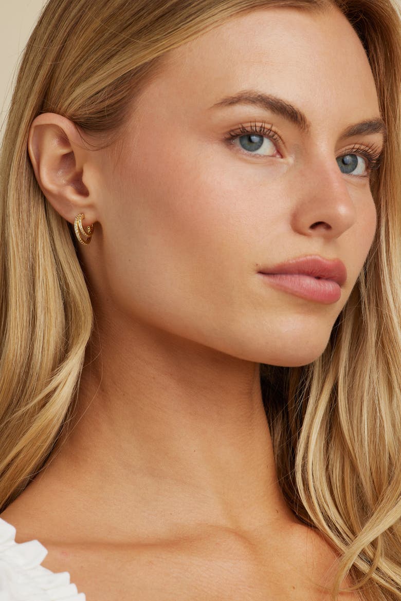 Hannah Crystal Mini Hoops, Alternate, color, Gold