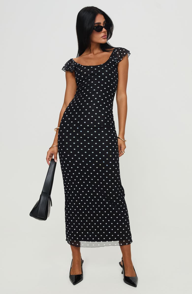 Princess Polly Sandberg Polka Dot Maxi Dress, Alternate, color, Black